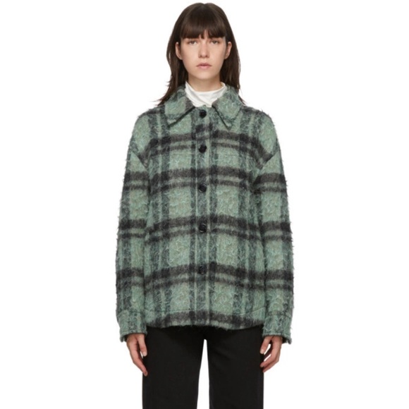 Acne Studios Green Black Brushed Wool Plaid Overshirt - Picture 1 of 11